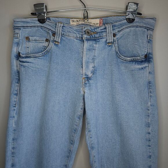 Levi's 513 Slouch Bootcut Jeans Juniors 9 Low Rise Flare Light Wash Raw Hem Y2K - Picture 3 of 11